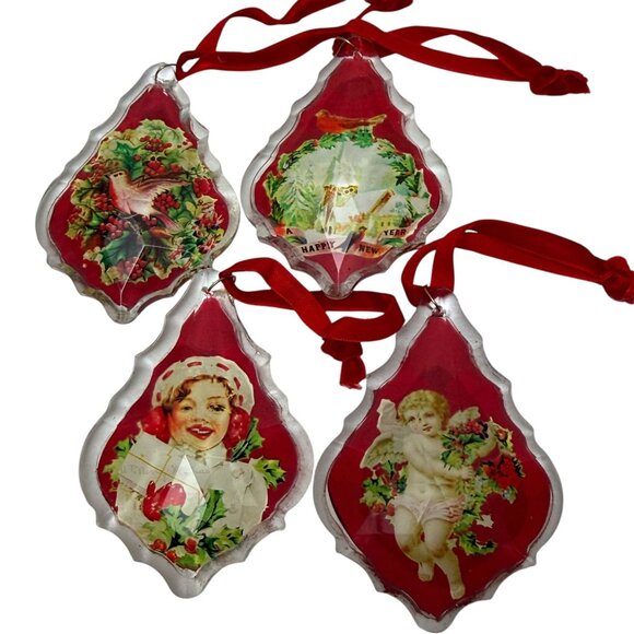 Two's Company Christmas Ornaments Set of 4 Glass Victorian Style Holiday - Picture 8 of 15